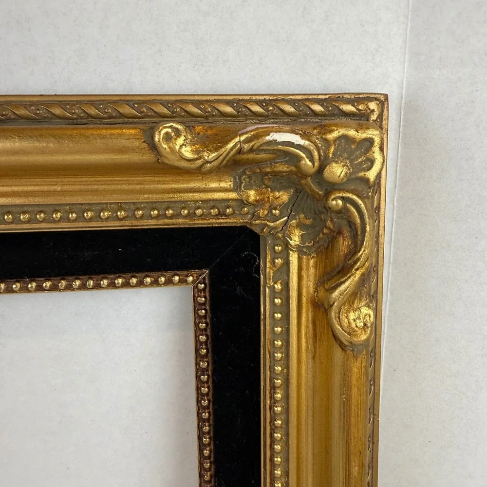 Vintage Gold Ornate Wood Picture Frame 16x20 Black Velvet Liner Baroque Style